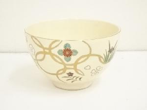 京焼　龍靖造　色絵草花茶碗